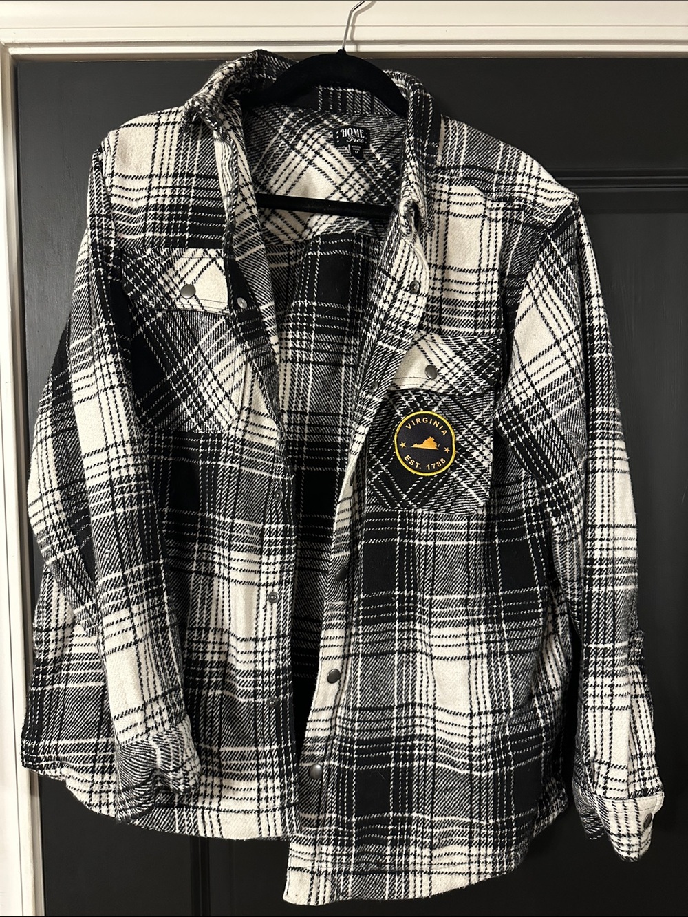 Classic Black & White Plaid Men's Shacket - Virginia Patch